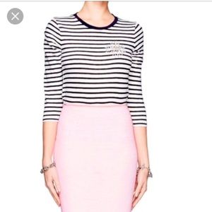 J. Crew striped painter tee with jeweled brooch sz xs